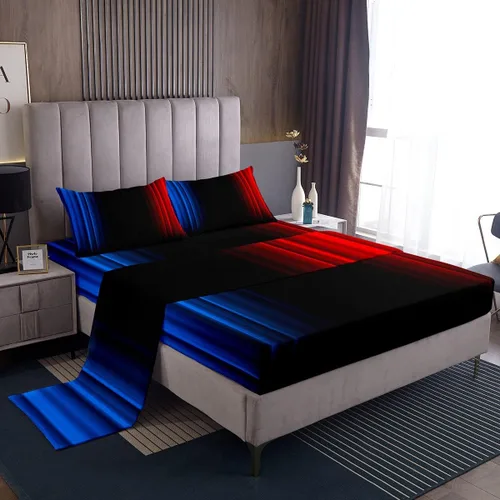 Miniatura 28 de Feelyou Juego de sábanas decorativas con ombre abstracto para niños y adolescentes, juego de sábanas rojas y negras de moda para dormitorio de niñas