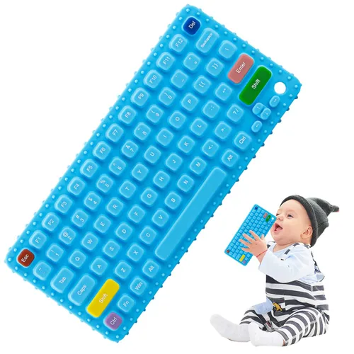 Juguetes de dentición con teclado para bebés de 0-3, 0-6, 6-12 meses | Juguetes mordedores de teclado de silicona suave | Juguetes para ansiedad Azul
