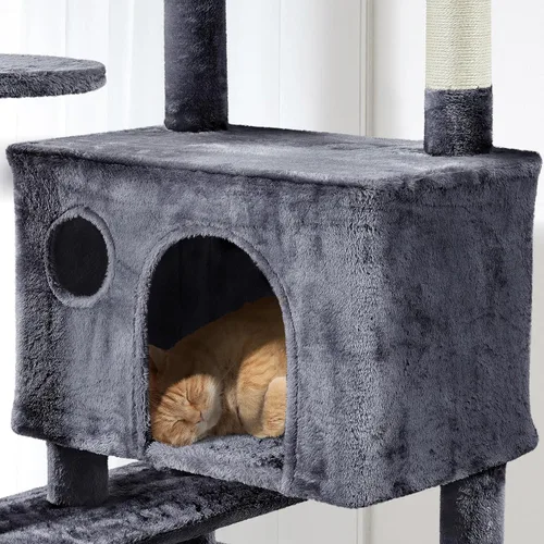 Miniatura 7 de Yaheetech Árbol para gatos XL, torre de varios niveles de 80 pulgadas con postes rascadores, cuevas dobles, plataformas encaramadas y bolas