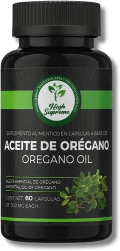 HIGH SUPREME Cápsulas de aceite de orégano – 60 cápsulas (500 mg cada una) – Aceite esencial de orégano – Antioxidante y apoyo inmunológico –