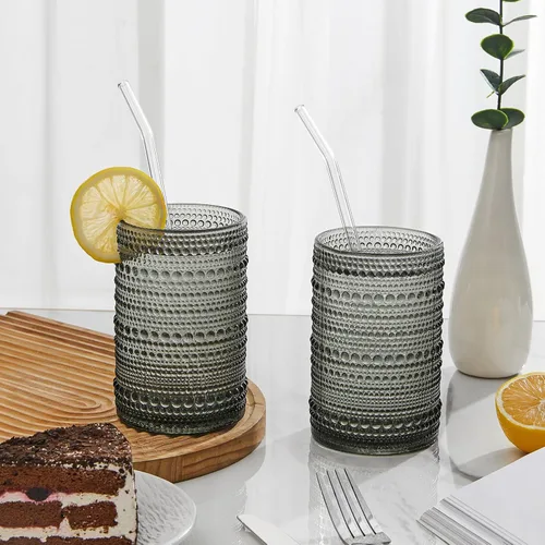 Miniatura 6 de HomeVogue Hobnail Juego de 6 Vasos para Beber de 15 oz, Juego de Cristalería Vintage Juego de Vasos de Cóctel, Vaso Gris en Relieve, para Cerveza