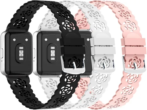 Paquete de 3 correas deportivas compatibles con Samsung Galaxy Fit 3, correas de repuesto de silicona con encaje delgado transpirable y grabado de