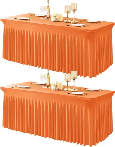 Miniatura 11 de Paquete de 1 manteles azul bebé para mesas rectangulares de 4 pies, cubiertas de mesa de spandex elástico de una pieza resistentes a las arrugas