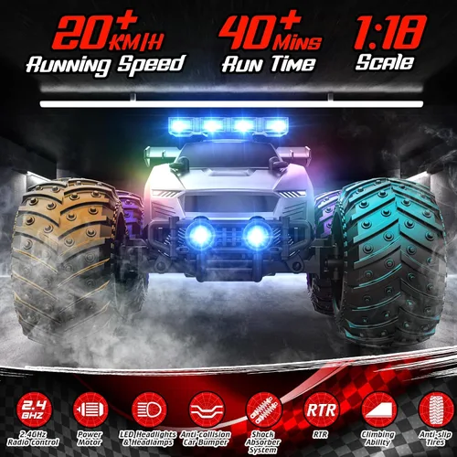 Miniatura 2 de Coche de Control Remoto EpochAir - 20km/h 1:18 Coches RC de Alta Velocidad Todo Terreno con Luz Roja Trasera y Faros y Linternas, 2.4GHz Coche