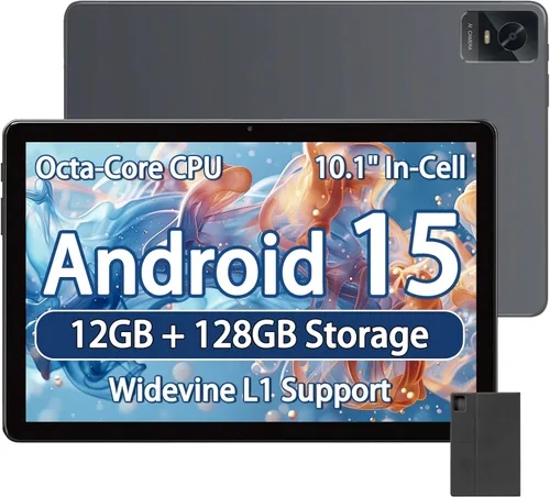 Tablet Android de 10.1 pulgadas, tableta Android 15 para adultos con procesador Octa-Core, 12 GB de RAM 128 GB ROM (hasta 2 TB), pantalla de 1280 ×