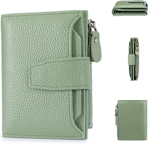 Miniatura 28 de Carteras de cuero para mujer con bloqueo RFID, billetera delgada, plegable, tarjetero con cremallera, bolsillo para monedas, ventana