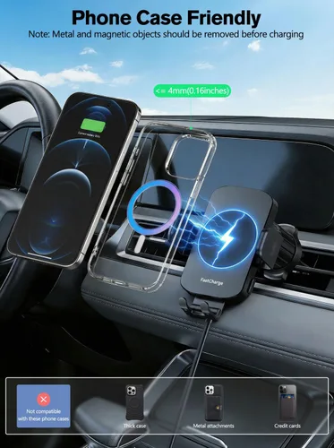 Miniatura 3 de Cargador de coche inalámbrico, soporte de teléfono de carga rápida de 15 W, soporte de teléfono con sujeción automática para parabrisas, ventilación