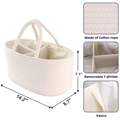 Miniatura 10 de Organizador de pañales para bebé con cuerda de algodón para niña o niño, cesta de almacenamiento portátil para guardería, bolsa de transporte