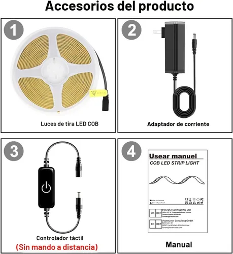 Miniatura 2 de Pandery Tira de LED COB, Tira de Luces LED 1M/3.28ft, Tiras LED Regulables por Toque, CRI90+, Luz COB LED Blanca Cálida 2700K, 960LEDs, Tira