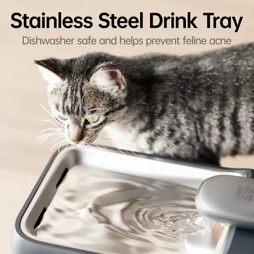 Miniatura 2 de Fuente de agua automática para gatos, 4.5 L, bandeja de bebidas de acero inoxidable de gran capacidad, dispensador de agua para gatos, bomba Gris