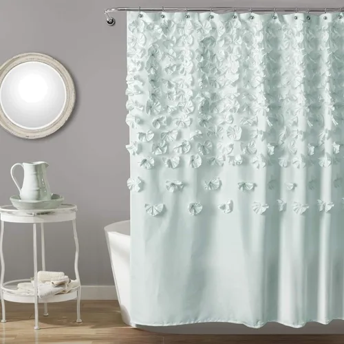 Lush Decor Lucia Cortina de ducha de 72 pulgadas de ancho x 72 pulgadas de largo, color azul, cortina de baño, decoración de coqueta, cortinas de