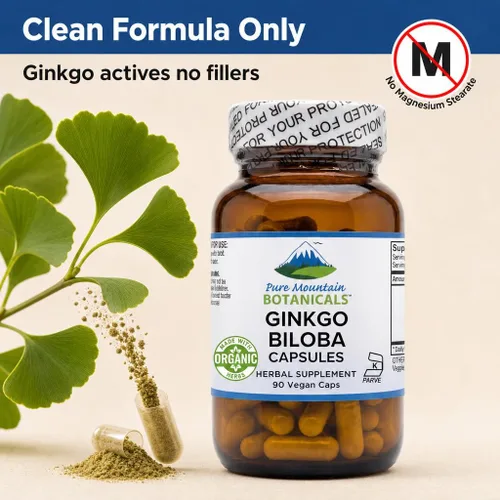 Miniatura 3 de Pure Mountain Botanicals Cápsulas de Ginkgo Biloba - 400 mg - 90 unidades - Hierbas orgánicas, veganas, kosher - Suplemento de hojas de hierbas