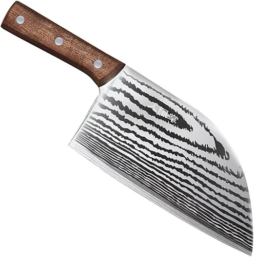 Cuchillo de carnicero de carne, hoja con patrón de cabeza redonda, acero inoxidable, cortador afilado para cortar carne, pescado, verduras, cuchillo