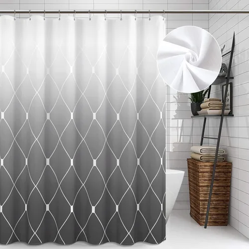 Miniatura 32 de Cortina de ducha para compartimento pequeño negra para hombres, 36 pulgadas de ancho, juego de cortinas de baño gris, cortinas geométricas estrechas