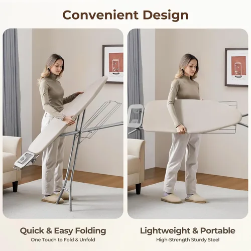Miniatura 7 de Yaheetech Tabla de planchar, tabla de planchar compacta con soporte para cable, soporte para plancha de vapor y bandeja de almacenamiento inferior