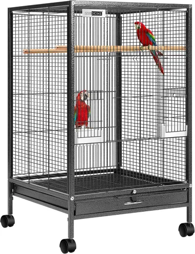 VIVOHOME - Jaula de hierro forjado de 30 pulgadas de altura con soporte rodante para loros, cotorras, agapornis, cacatúas