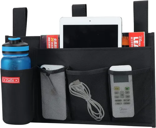 Miniatura 11 de Zafit Organizador colgante para mesita de noche, organizador de almacenamiento para revistas, teléfono, control remoto (4 bolsillos, negro)