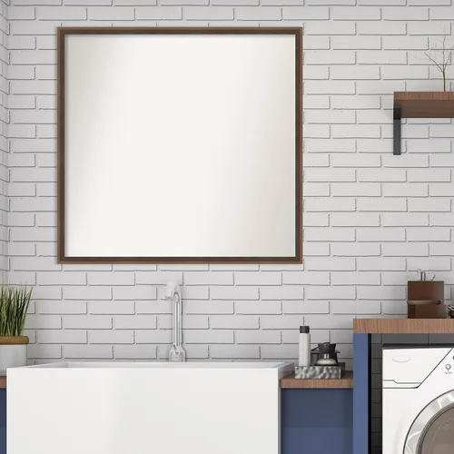 Miniatura 5 de Amanti Art Brown Bathroom Mirror for Over Sink, 28x29 Custom Made Hardwood Wedge Mocha Rectangle Vanity Mirror, Large Modern Wood Frame, Hangs