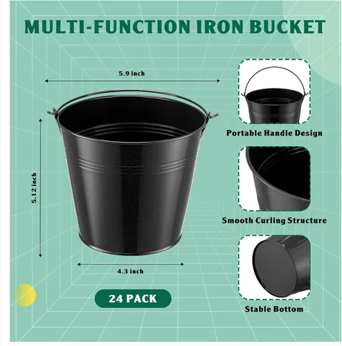 Miniatura 2 de Rtteri 24 cubos pequeños de metal con asa, mini cubetas a granel para lápices para aula, graduación, fiestas, canastas de hierro para flores de Negro