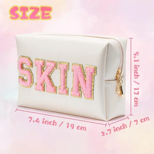 Miniatura 3 de Y1tvei Preppy Patch SKIN Varsity Letter - Neceser para cosméticos, bolsa de maquillaje portátil de piel sintética, bolsa de maquillaje
