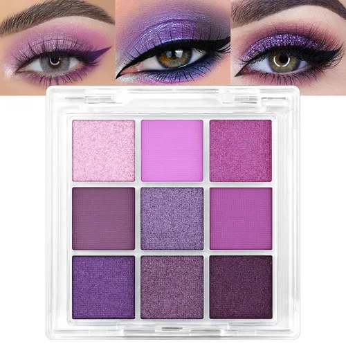 Erinde Paleta de maquillaje de sombra de ojos de 9 colores con purpurina y lavanda brillante y mate, violeta, malva, púrpura oscura, plateado,