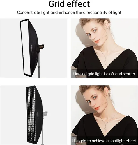 Miniatura 2 de Godox 2 unidades FW30x120cm/12x47 Bowens Mount Strip Honeycomb Grid Softbox, tira desmontable suave con anillo de velocidad Bowens, caja de luz