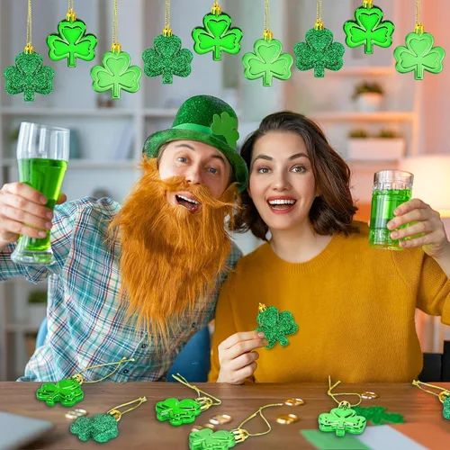 Miniatura 6 de JULMELON 36 Piezas Adornos de Tréboles del Día de San Patricio, Adornos de Mini Árbol, Decoración de Trébol Verde para Mesa de Comedor, Estante