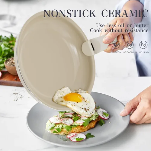 Miniatura 3 de Juego de utensilios de cocina de cerámica – Juegos de utensilios de cocina con mango desmontable ollas y sartenes con asas extraíbles, sartenes
