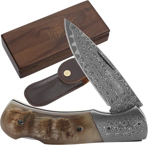 YOUSUNLONG Navaja de bolsillo plegable Hoja de acero Damasco total 6.890 in