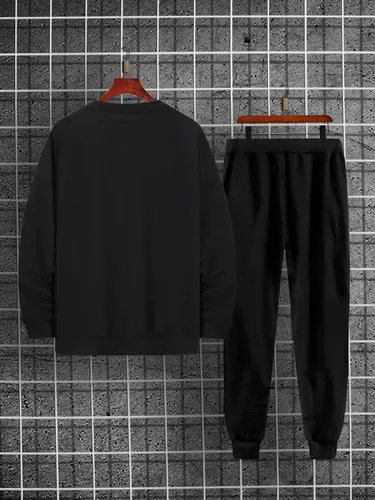 Miniatura 2 de Floerns Conjunto de sudadera con estampado gráfico de 2 piezas para hombre con pantalones con cordón