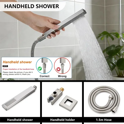 Miniatura 7 de Midanya Sistema de ducha con boquilla de bañera, juego de grifo de ducha para bañera con cabezal cuadrado de lluvia y rociador de mano, juego