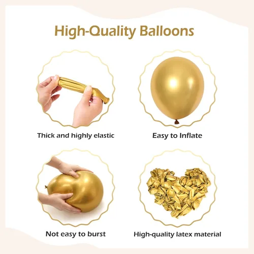 Miniatura 3 de FOTIOMRG - Kit de guirnalda de globos dorados metálicos de 110 piezas, globos de látex cromados de oro de 18/12/10/5 pulgadas de diferentes tamaños