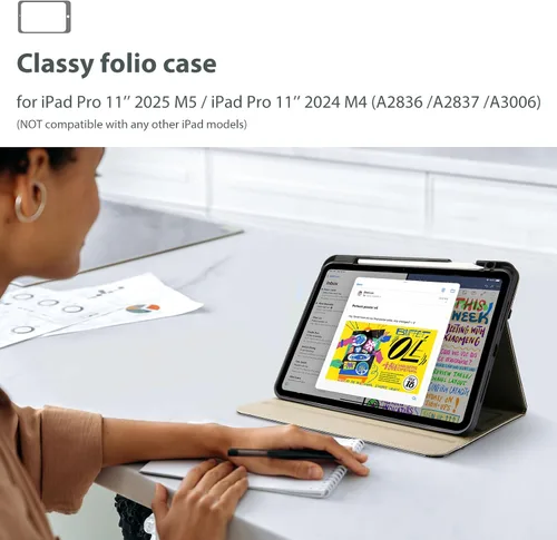 Miniatura 6 de ProCase Funda de piel sintética para iPad Pro de 11 pulgadas 2025 M5 / 2024 M4 con correa de mano bolsillo frontal, cubierta de soporte de negocios