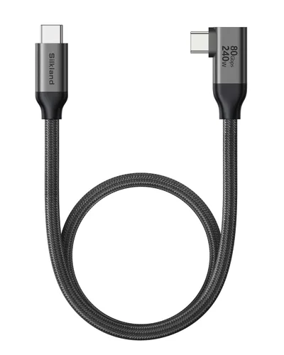 Miniatura 10 de Silkland Cable USB 4 en ángulo recto de 80 Gbps para cable Thunderbolt 5 de 4 pies, ancho de banda de 120 Gbps para 16 K/Dual 8K, 240 W, cable
