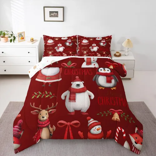 Miniatura 14 de Erosebridal Juego de edredón de Papá Noel tamaño matrimonial para niños y niñas, edredón de plumón de Feliz Navidad, juego de ropa de cama
