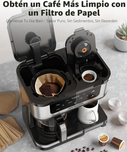 Miniatura 7 de AIRMSEN Cafetera Dual Programable de 12 Tazas – Máquina de una sola porción para Cápsulas K-Cup y Café Molido, 1000W de Preparación Rápida, Inicio