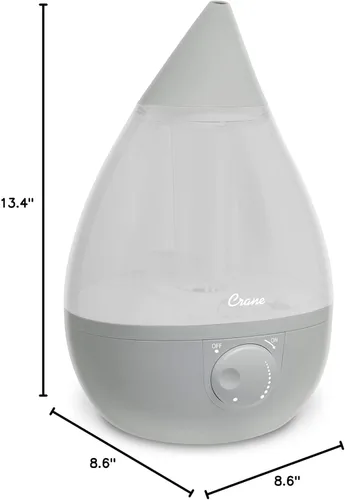 Miniatura 9 de Crane Humidificador ultrasónico de niebla fría en forma de lágrima, tanque grande de 1 galón, apagado automático, humidificadores de bebé para Gris