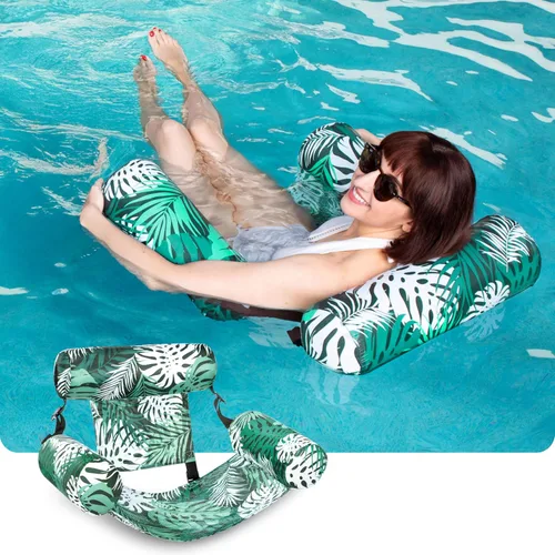 Miniatura 2 de Sloosh Sillas flotantes de piscina para adultos, sillas inflables de piscina, hamaca flotante con patrón de plantas para adultos, flotadores
