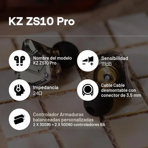 Miniatura 6 de Linsoul KZ ZS10 Pro, auriculares intraauriculares HiFi con 5 controladores 4BA+1DD, auriculares para juegos, auriculares híbridos IEM con placa