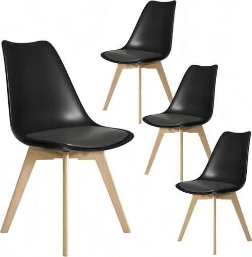 SHGJ&SOFT Juego de 4 sillas de comedor modernas, sillas de cocina de piel sintética con respaldo alto, silla de tulipán con patas de madera maciza