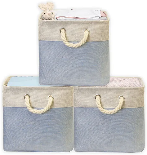 Miniatura 15 de Simple Houseware Cubos de almacenamiento de tela grandes de 13 x 13 pulgadas para armario y organizador de cubos, paquete de 3, color beige