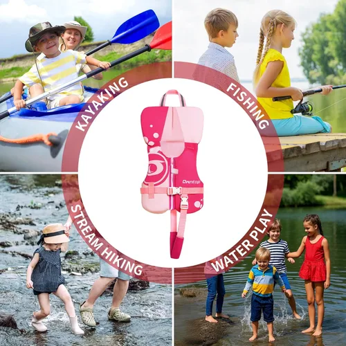Miniatura 6 de Owntop Chaleco de natación para niños pequeños, chaqueta flotante, ayuda de natación para niños de 20-30-40-50 libras con correas de seguridad Rojo