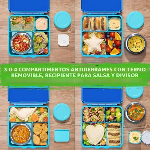 Miniatura 9 de Fimibuke Caja Bento para niños y adultos – Juego de lonchera Bento de 3 a 4 compartimentos a prueba de fugas con tarro de comida aislado, botella