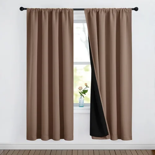 Miniatura 96 de NICETOWN Cortinas blancas 100% opacas, 2 capas gruesas completamente opacas con bolsillo para barra, cortinas aislantes térmicas para Blanco puro