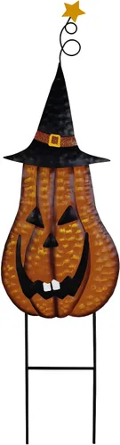 Linfevisi Estacas de metal para jardín de Halloween, letrero de Halloween, decoración de calabaza, estacas de metal Jack-O'-Lantern, decoración de