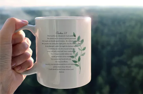 Miniatura 3 de kunlisa Tazas cristianas PSALM 23 The Lord is My Shepherd, con versículos bíblicos de cerámica, taza de café con leche, taza de té con leche, tazas