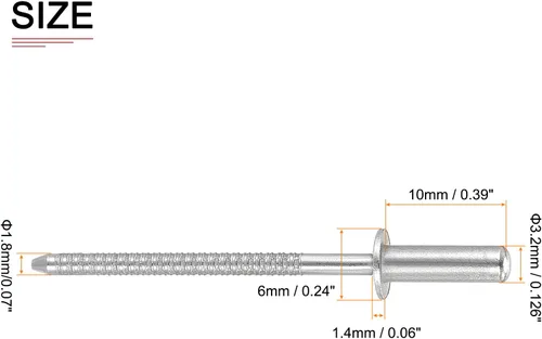 Miniatura 2 de DTGN Remaches ciegos de 0.126 in x 0.394 in (DxL) – Paquete de 50 – Bueno para la unión de maquinaria – Remache de extremo cerrado de cúpula