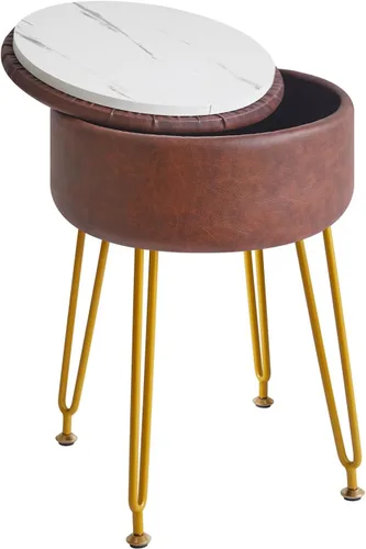 Miniatura 21 de IBUYKE Reposapiés Otomano Redondo de Terciopelo, Taburete de Tocador de Maquillaje Mesa Auxiliar, Asiento de Mesa de Tocador de Terciopelo, Taburete
