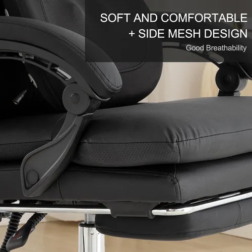 Miniatura 5 de Silla de oficina ejecutiva de masaje amasado con calefacción, silla reclinable de 90-135° con reposapiés, sillas de escritorio ergonómicas