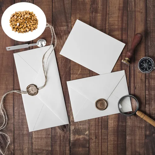 Miniatura 5 de NACHLYNN 600 cuentas de sello de cera dorada con 1 cuchara de fusión y 4 velas de té para tarjetas de felicitación de letras, manualidades de Dorado
